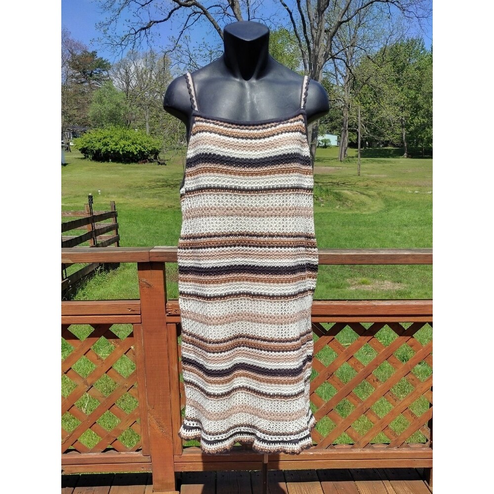American Eagle White and Brown Striped Crocheted Knit Sundress Size Large New